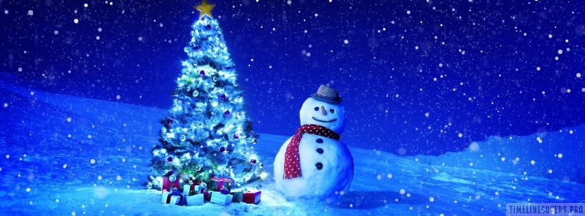 Christmas Tree With Snowman Facebook Cover Photo